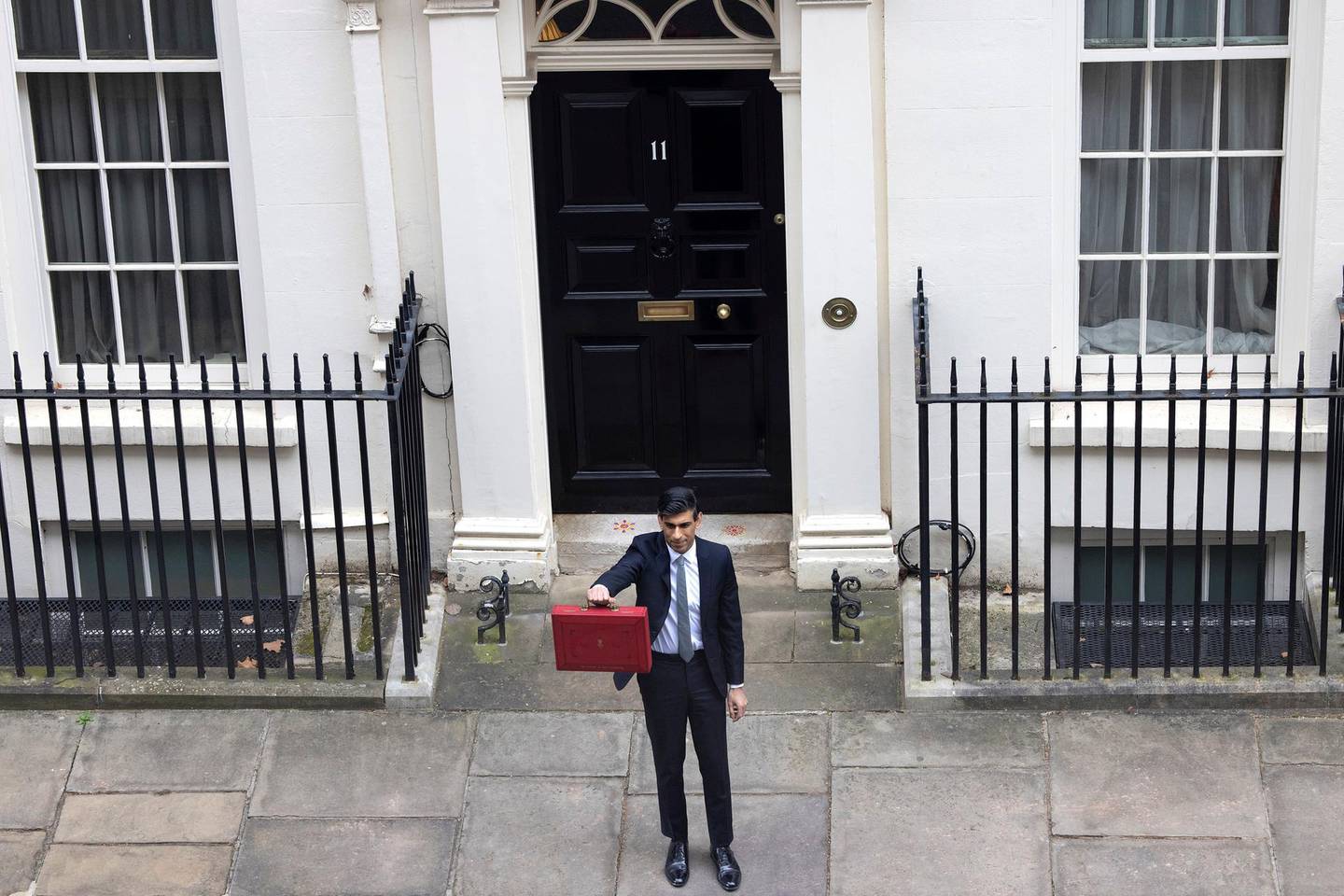 03/03/2021. London, United Kingdom. Chancellor of the Exchequer Rishi Sunak leaves Downing Street to deliver his annual budget in parliament . 11 Downing Street. Picture by Simon Dawson / No 10 Downing Street