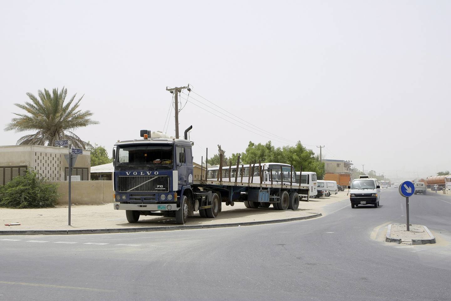 Dubai, 15th July 2008.  A cargo truck parked between 13th and 18th street in Sonapur Labour Camp in Al Ghusais.  (Jeffrey E. Biteng / The National)  Editors Note; Spent two hours looking for lorries parked illegally at residential areas, but to no avail. *** Local Caption ***  JB0516-Lorries.jpgJB0516-Lorries.jpg