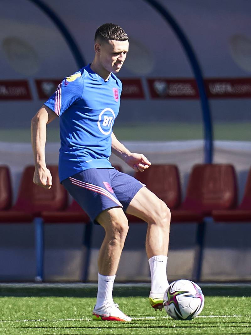 Phil Foden of England during the training session ahead of the World Cup 2022 qualifying  match against Andorra. Getty