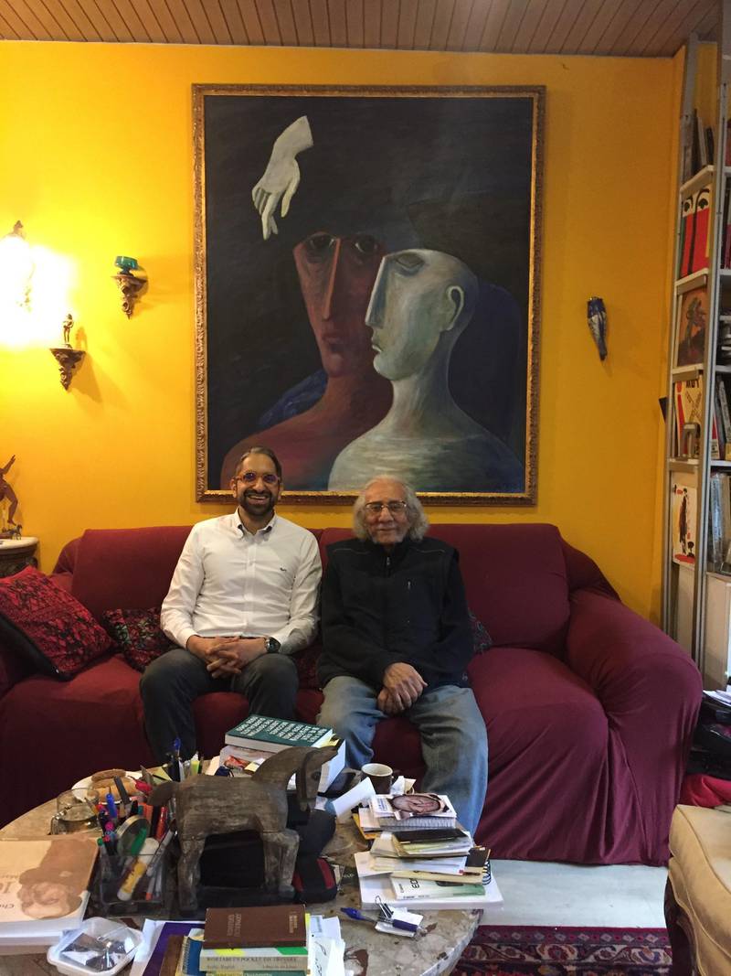 Sultan Sooud Al Qassemi with Egyptian artist Ahmad Morsi at his home in New York City. Courtesy Sultan Sooud Al Qassemi