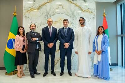 Abdulla Bin Touq, UAE's Minister of Economy, second right, affirmed the depth of bilateral relations between the UAE and Brazil. Photo: UAE Ministry of Cabinet Affairs