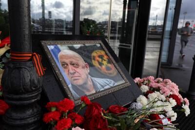 A makeshift memorial for Yevgeny Prigozhin, former head of the Wagner mercenary group, who was killed in a plane crash in June. Reuters