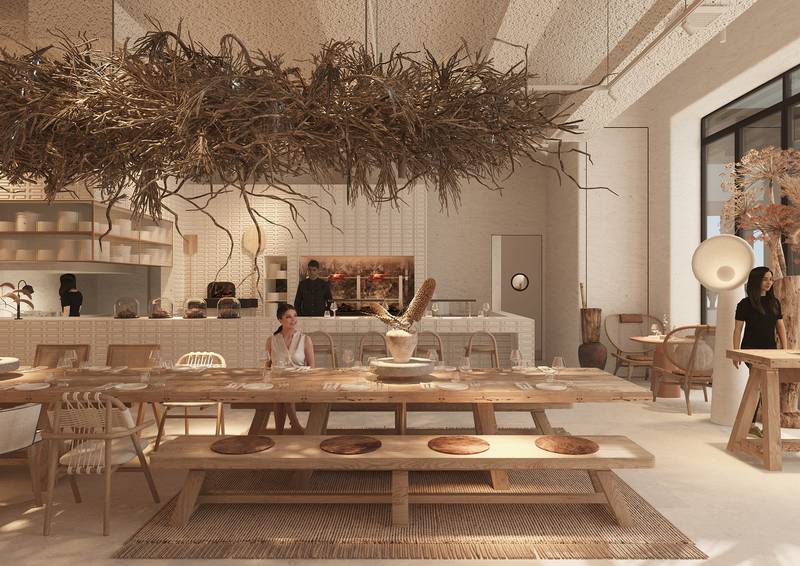 The minimalist restaurant cooks its dishes on a wood-burning stove called a pich