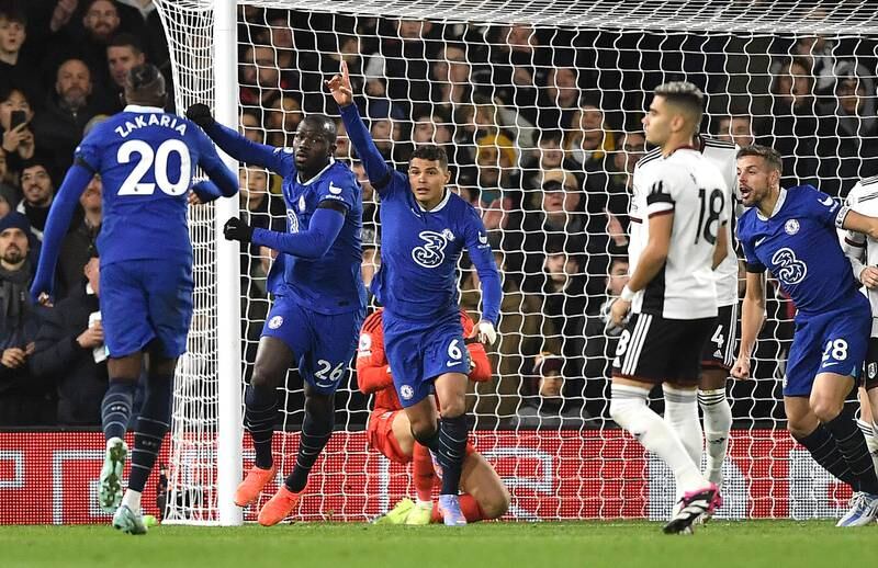 Chelsea's Kalidou Koulibaly celebrates after levelling the scores at 1-1. EPA
