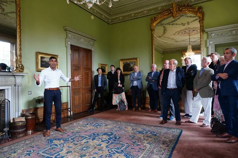 Rishi Sunak speaks during a campaign visit to Cluny Castle in Inverurie, Scotland. Getty 