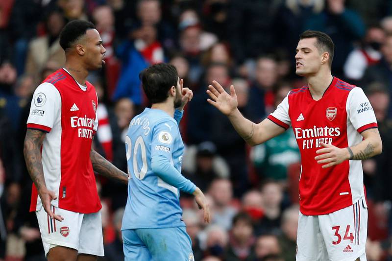 Granit Xhaka - 8: Along with Partey, made life difficult for City midfielders with a pressing and tackling that characterized Arsenal’s fine first-half. Clumsy shirt pull and challenge on Silva resulted in penalty and booking for Swiss who felt Portuguese had dived.