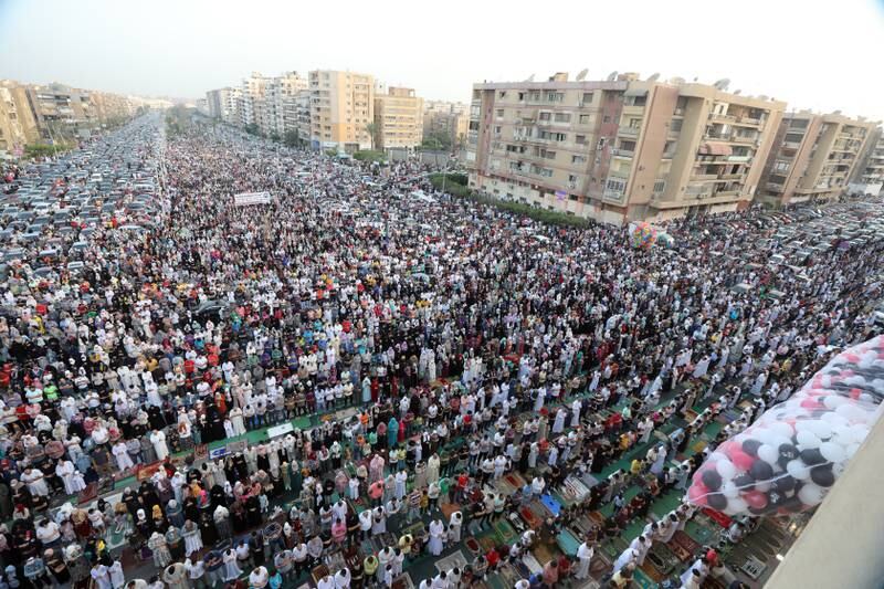 Thousands gather outside Al Seddik Mosque in Cairo, Egypt. EPA