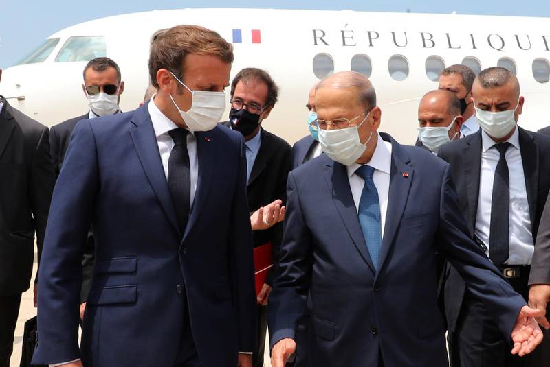"Lebanon is not alone," Mr Macron tweeted shortly after landing. Dalati Nohra/Reuters