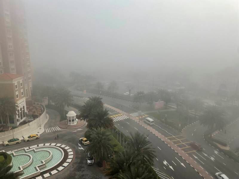 Heavy fog is seen around the roads of Ibn Batutta mall in the Jebel Ali area of Dubai. The National