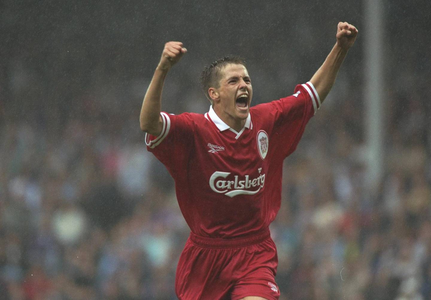 23 Aug 1997:  Michael Owen of Liverpool celebrates a goal during the FA Carling Premiership match against B''ackburn Rovers at Ewood Park in Blackburn, England \ Mandatory Credit: Gary M Prior/Allsport