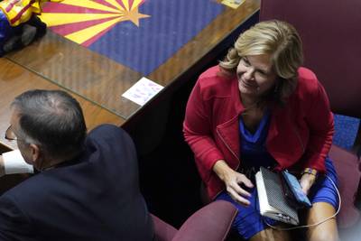 Chairwoman of the Arizona Republican Party Kelli Ward led the charge to pressure Maricopa County officials to invalidate the results of the 2020 presidential election. Ms Ward also said that 'outside agitators' were responsible for the deadly attack. AP