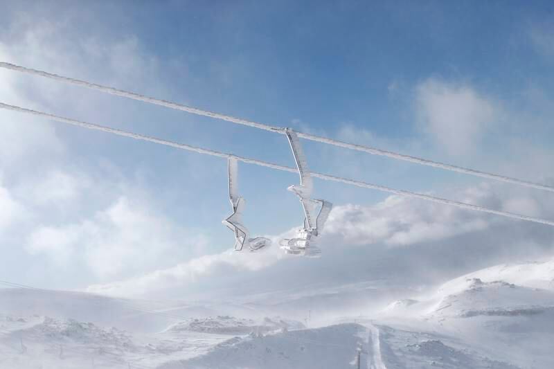 Frozen chair lifts following a snowstorm the day before the opening of the ski season at the Mount Hermon Resort, in the Israeli-occupied area of the Golan Heights. EPA