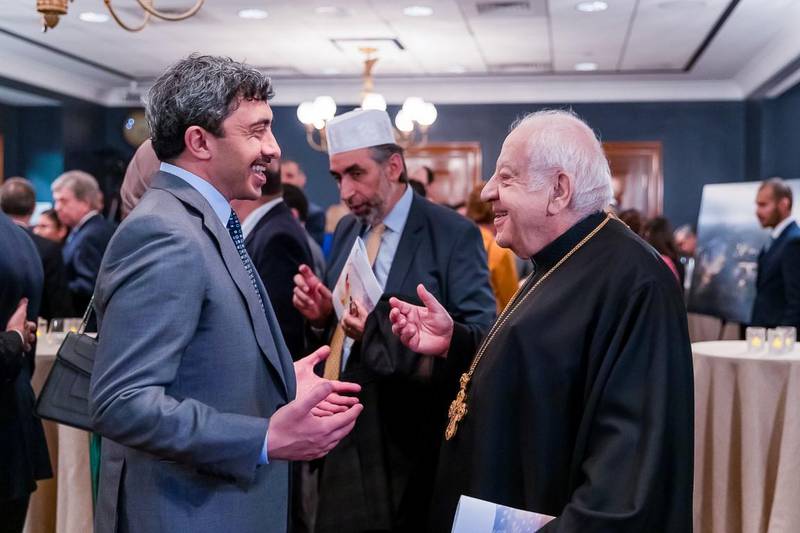 Sheikh Abdullah bin Zayed, Minister of Foreign Affairs and International Co-operation, hosts an interfaith reception in Washington DC. Wam