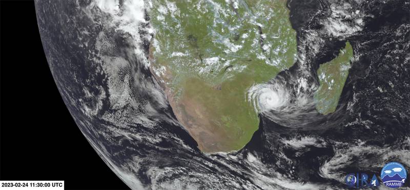 A satellite image shows the cyclone bearing down on Mozambique. AP