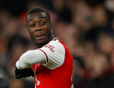Soccer Football - Premier League - Arsenal v Manchester United - Emirates Stadium, London, Britain - January 1, 2020 Arsenal's Nicolas Pepe gestures Action Images via Reuters/John Sibley EDITORIAL USE ONLY. No use with unauthorized audio, video, data, fixture lists, club/league logos or "live" services. Online in-match use limited to 75 images, no video emulation. No use in betting, games or single club/league/player publications. Please contact your account representative for further details.