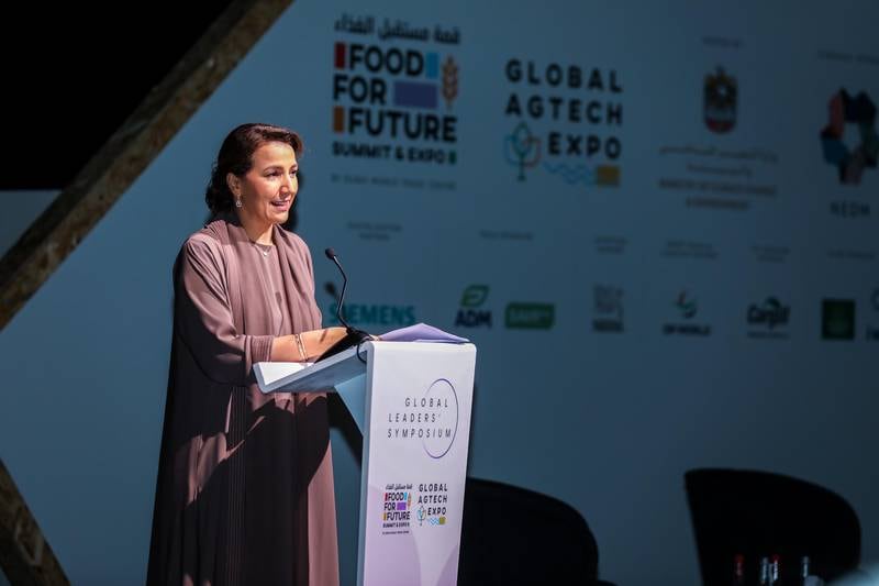 Mariam Almheiri, Minister of Climate Change and Environment, spoke about the UAE’s role in building sustainable food systems.