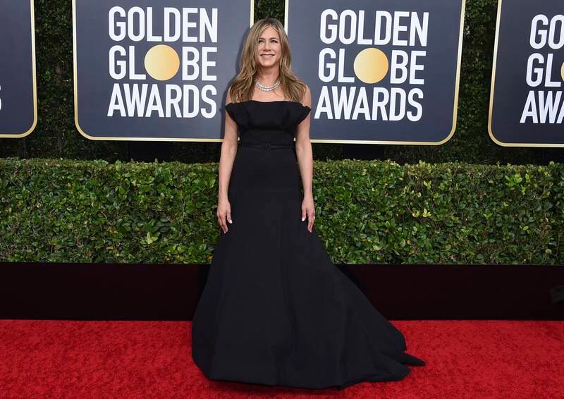Jennifer Aniston arrives at the Golden Globe Awards at the Beverly Hilton Hotel in January  2020. AP
