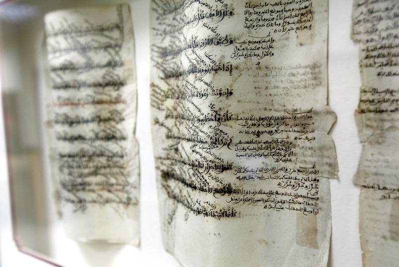 Dubai ,United Arab Emirates- March , 08, 2011:  Old Arabic Script at the  Juma Al Majid Centre for Culture & Heritage   in Dubai .  ( Satish Kumar / The National )