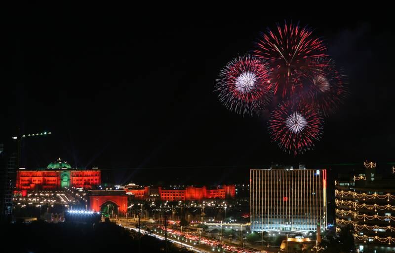 united arab emirates - abu dhabi - december 2nd, 2008:  Fireworks are set off at the Emirates Palace in celebration of National Day.  (Galen Clarke/The National) *** Local Caption ***  GC03-120208-fireworks.jpgGC03-120208-fireworks.jpg