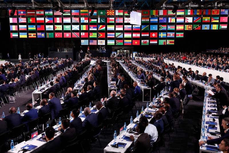 Delegates take part in the 68th FIFA Congress in Moscow, Russia, on June 13, 2018. Felipe Trueba / EPA