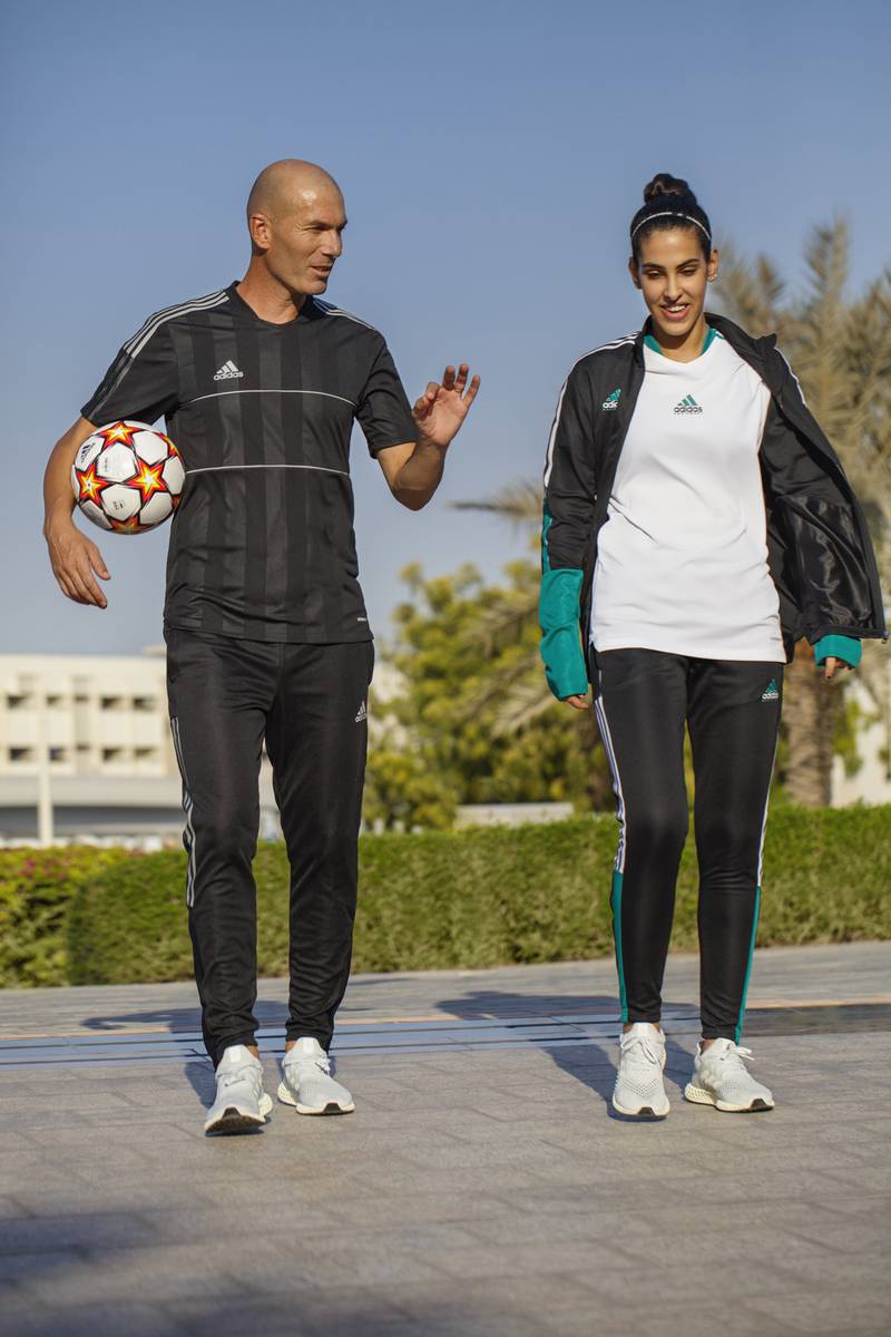 Nouf Al Anzi with Zinedine Zidane. Photo: adidas