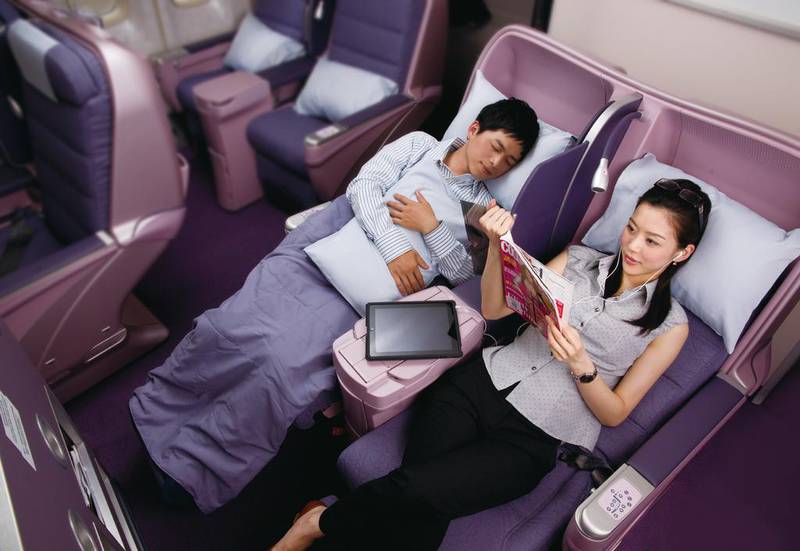 Seats in business class recline. Courtesy China Airlines