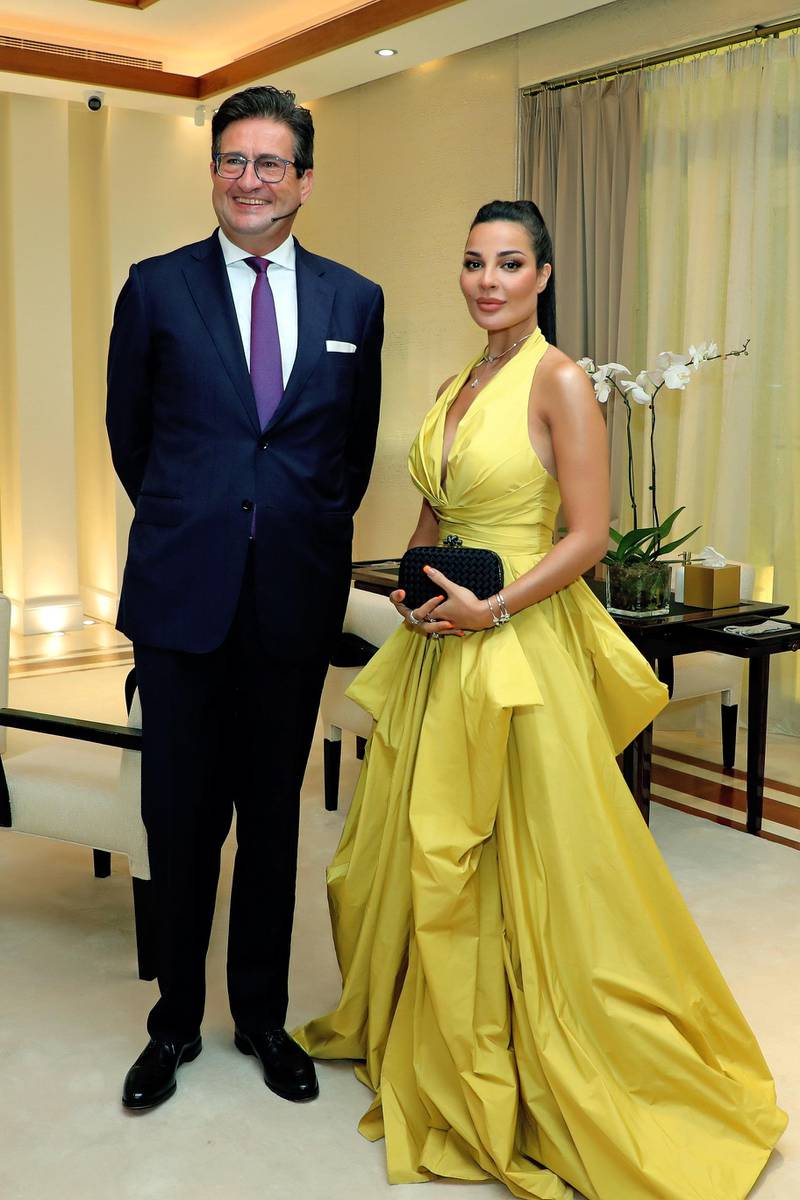 Damas chairman and chief executive Luc Perramond with actress Nadine Njeim at the opening of Bayt Damas. Courtesy Damas
