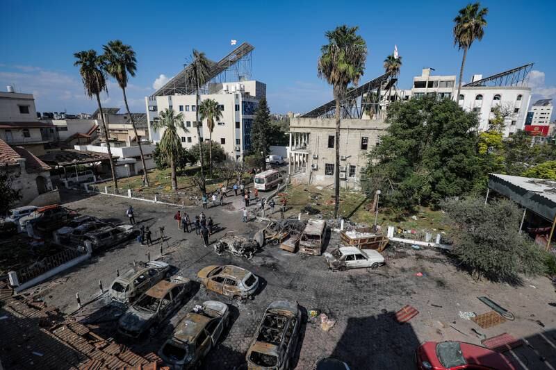 The scene at Al Ahli hospital in Gaza on Wednesday after Tuesday's blast. EPA