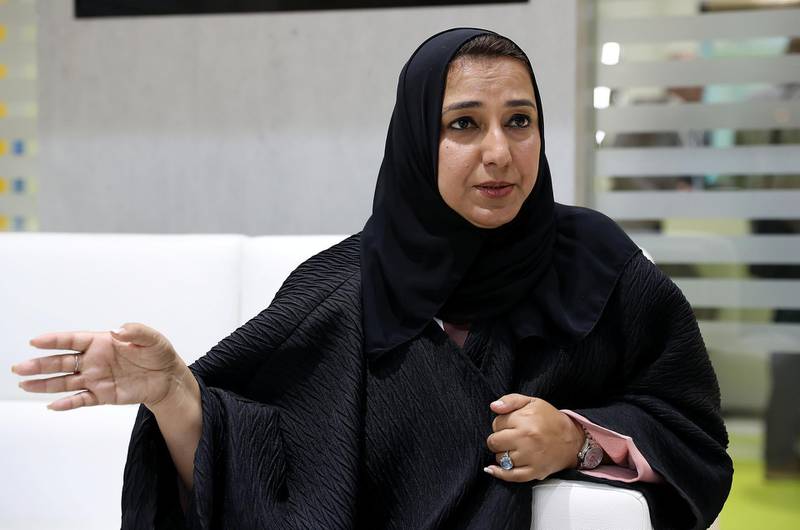 ABU DHABI , UNITED ARAB EMIRATES , JAN 16 – 2018 :- Dr. Nawal Al Hosany , Director of the Zayed Future Energy Prize during the interview at the World Future Energy Summit held at ADNEC in Abu Dhabi.  (Pawan Singh / The National) For News. Story by Nick Webster 
