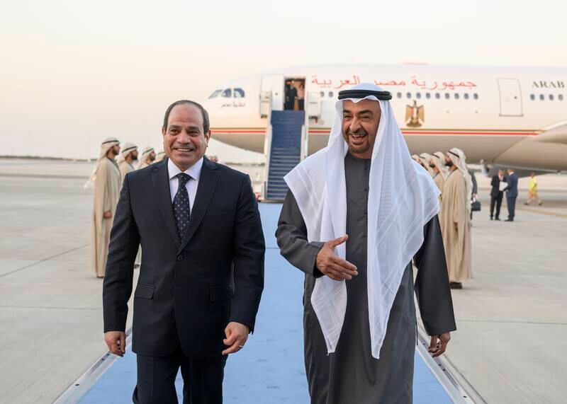 President Sheikh Mohamed and Mr El Sisi. Hamad Al Kaabi /  UAE Presidential Court 