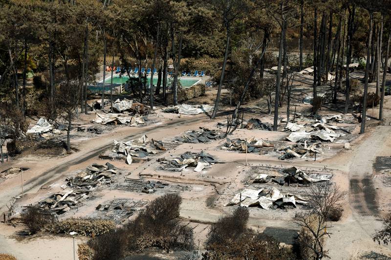 An aerial view of the Les Flots Bleus camping site after the blaze. Reuters