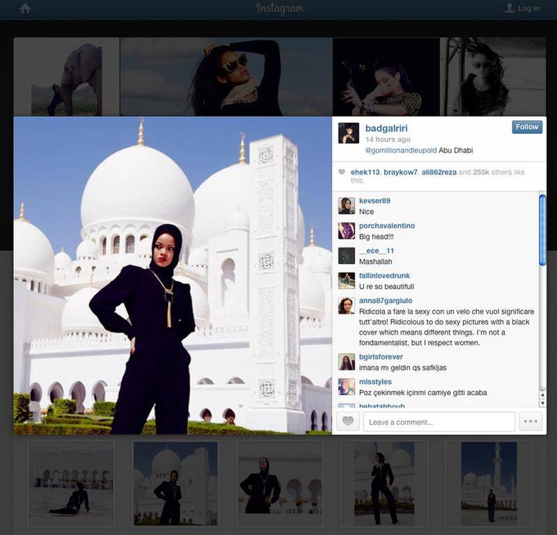 Rihanna’s photos at the Grand Mosque have been deemed “disrespectful” by some, who believe the pouts and poses are inappropriate at a place of worship. The images were posted on Instagram.