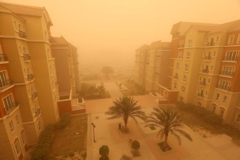 Dusty weather in Discovery Gardens in Dubai. Pawan Singh / The National