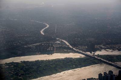 An aerial view shows the Nile before sunset in the Egyptian capital, Cairo. AFP