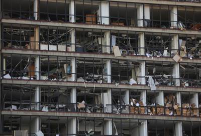 A view shows the damaged facade of a building following Tuesday's blast in Beirut's port area. Reuters