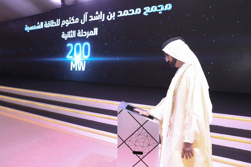 Sheikh Mohammed inaugurates the second phase of the Mohammed bin Rashid Al Maktoum Solar Park in March 2017. Wam