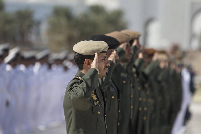 Members of the UAE Armed Forces participate in the Commemoration Day flag raising ceremony at Wahat Al Karama in 2016. Philip Cheung / The Crown Prince Court - Abu Dhabi