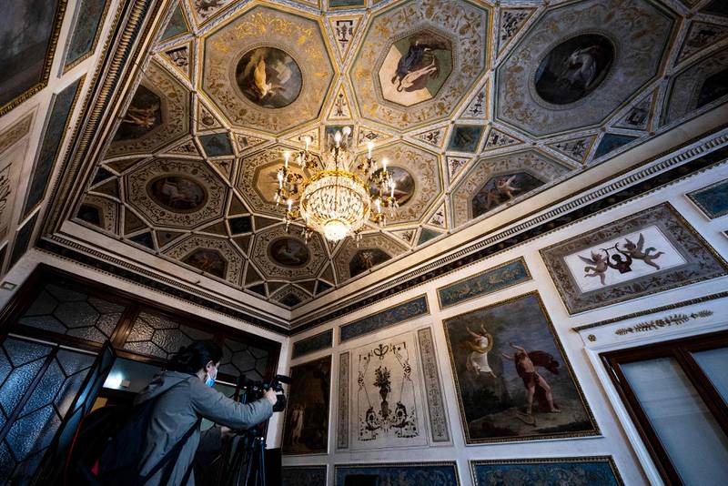 Original frescoes in the Procuratie Vecchie building after its restoration. AFP