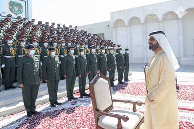 Sheikh Mohammed bin Rashid, Vice President and Ruler of Dubai, praised Zayed II Military College for producing services personnel who are ready to defend their country. Photo: Dubai Media Office