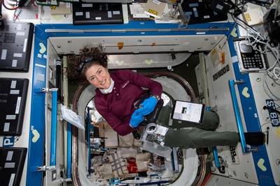 iss060e043912 (Aug. 23, 2019) --- Expedition 60 Flight Engineer Christina Koch of NASA conducts maintenance activities aboard the International Space Station. Courtesy NASA