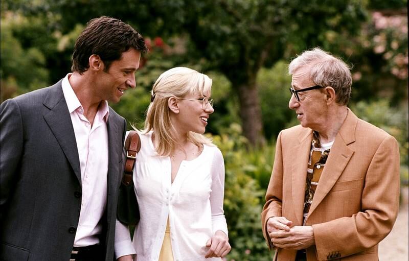 Hugh Jackman, Scarlett Johansson and Woody Allen in a scene from Scoop. 2006.
 CREDIT: Focus Features  *** Local Caption ***  al01fe-Tajik to English-2-p3.jpg