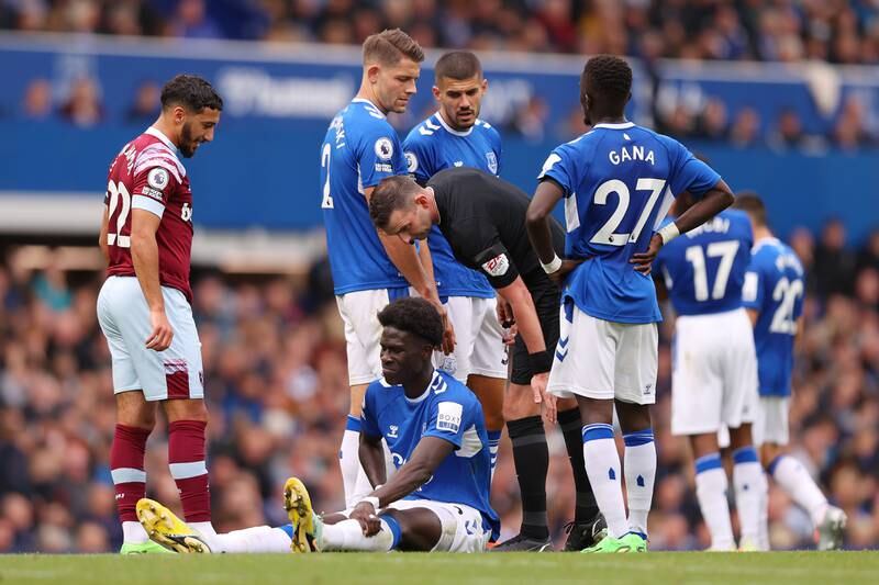 Amadou Onana of Everton after a challenge. Getty 