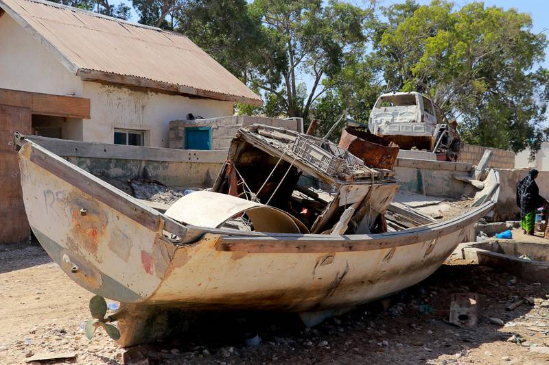 A boat is seen at the Bosaso port where head of Dubai government-owned P&O Ports' operations Paul Anthony Formosa was shot and killed, in Somalia's semi-autonomous region of Puntland, Somalia February 4, 2019. REUTERS/Abdiqani Hassan       NO RESALES. NO ARCHIVES.