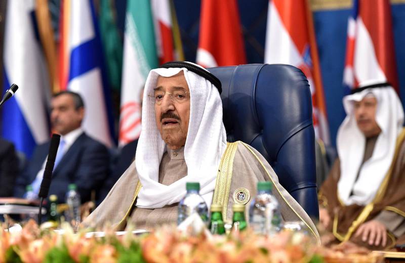 epa06523502 Kuwaiti Emir Sheikh Sabah Al-Ahmad Al-Sabah, attends the Ministerial Level Conference at the Kuwait International Conference for the Reconstruction of Iraq at Bayan Palace, in Kuwait City, Kuwait, 14 February 2018.  EPA/NOUFAL IBRAHIM