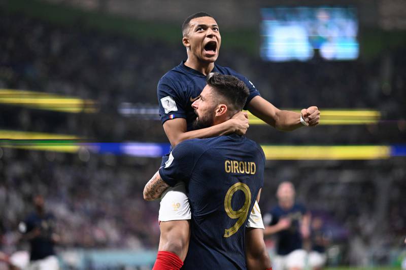 France's Olivier Giroud and Kylian Mbappe both scored during their team's World Cup last 16 win over Poland at the Al Thumama Stadium on Sunday, December 4, 2022. AFP