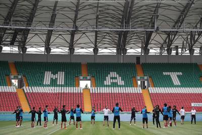 Egypt's players train at the Akhmat Arena Stadium. Karim Jaafar / AFP