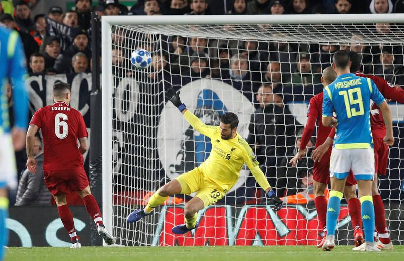 Soccer Football - Champions League - Group Stage - Group C - Liverpool v Napoli - Anfield, Liverpool, Britain - December 11, 2018  Liverpool's Alisson in action  Action Images via Reuters/Carl Recine