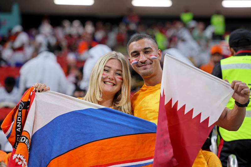 Fans attend the Qatar 2022 World Cup Group A match between the Netherlands and Qatar at the Al Bayt Stadium in Al Khor, north of Doha. AFP
