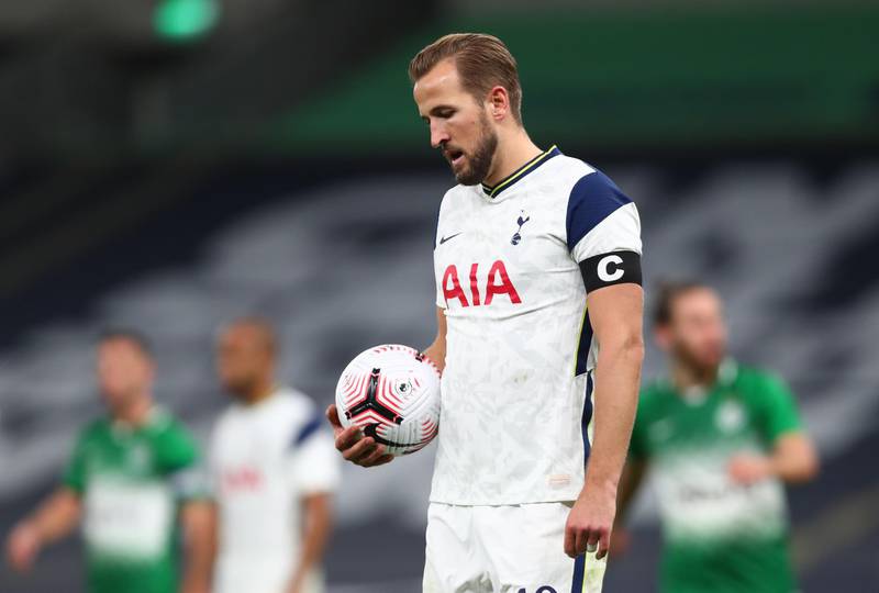 Tottenham Hotspur's Harry Kane waits to take a penalty kick before scoring their fifth goal. Reuters