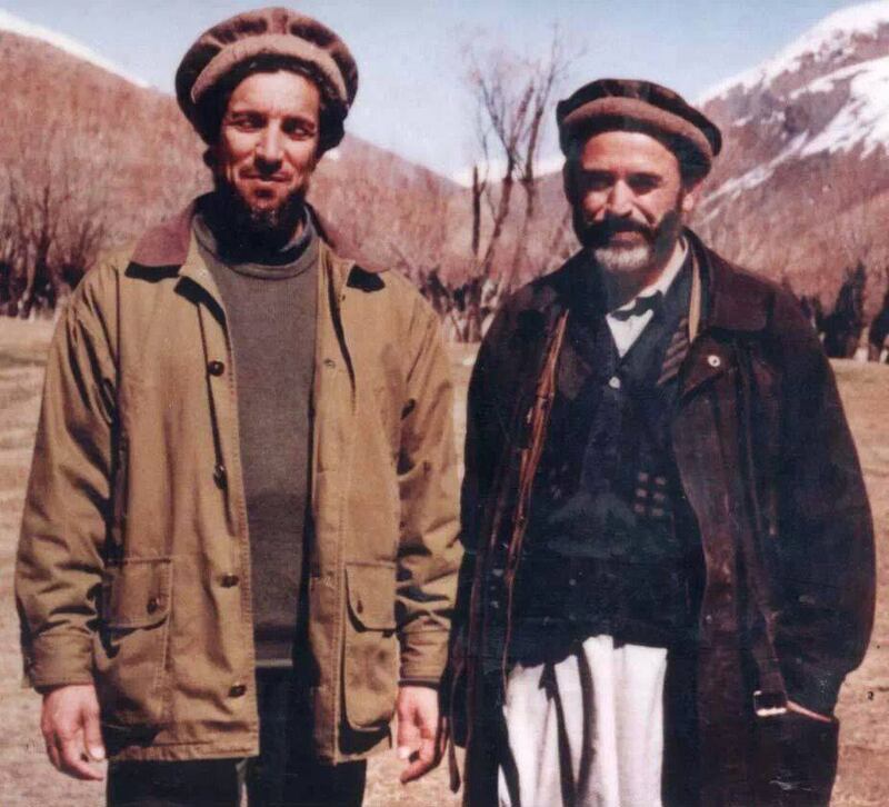 Resistance commander Ahmad Shah Massoud with Fazal Karim Aimaq in 1996 in the Panjesher Valley in northeast Afghanistan. Photo: Aimaq family archives